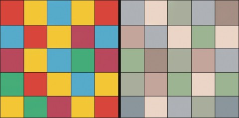 Afbeelding met verschil van veel visueel geluid en weinig visueel geluid
